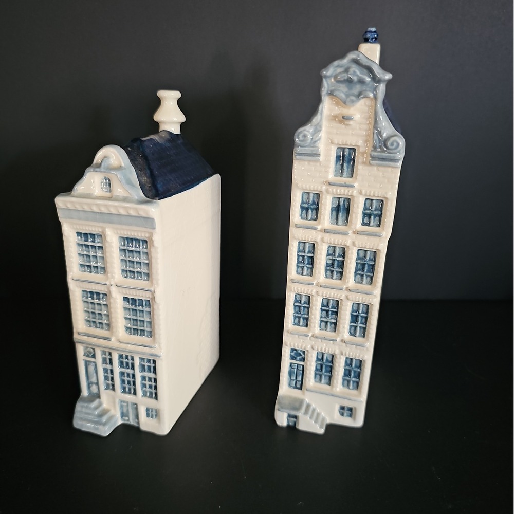 Royal Goedewaagen Delft Blue/White Miniature Canal House Pair - 359/363 EUC - R6